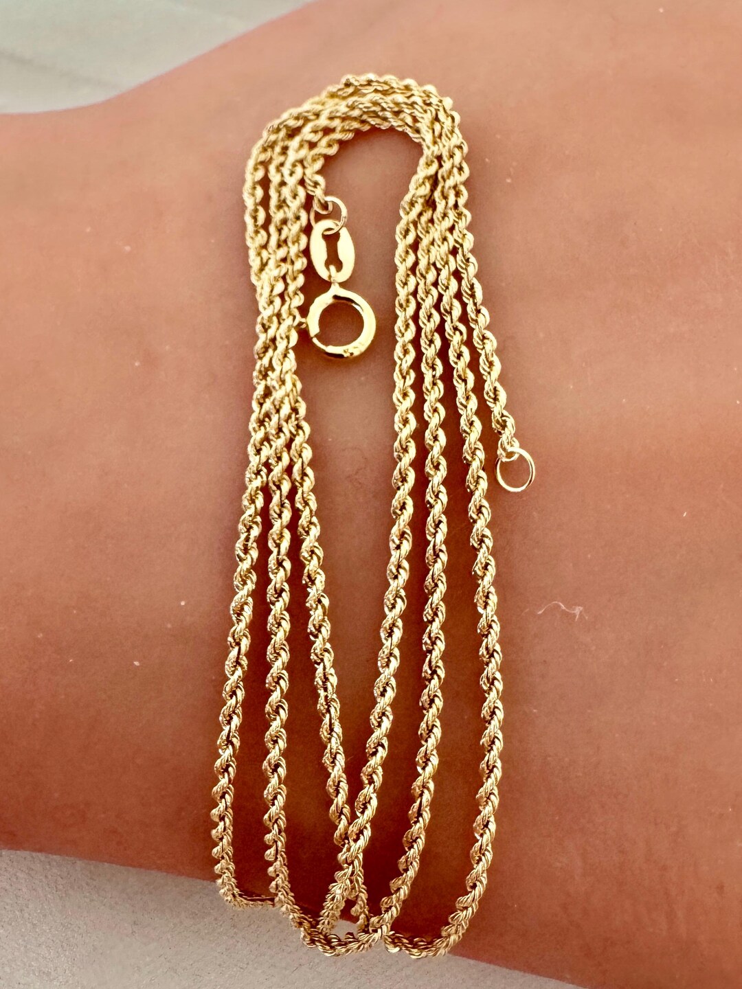 14K Solid Gold Fine Rope Chain Lightweight 1.26 Grams Yellow Gold ...