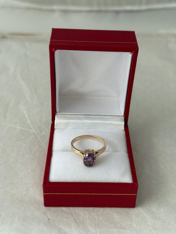 14K Solid Gold Facted Oval Amethyst Ring 2.74 gra… - image 5