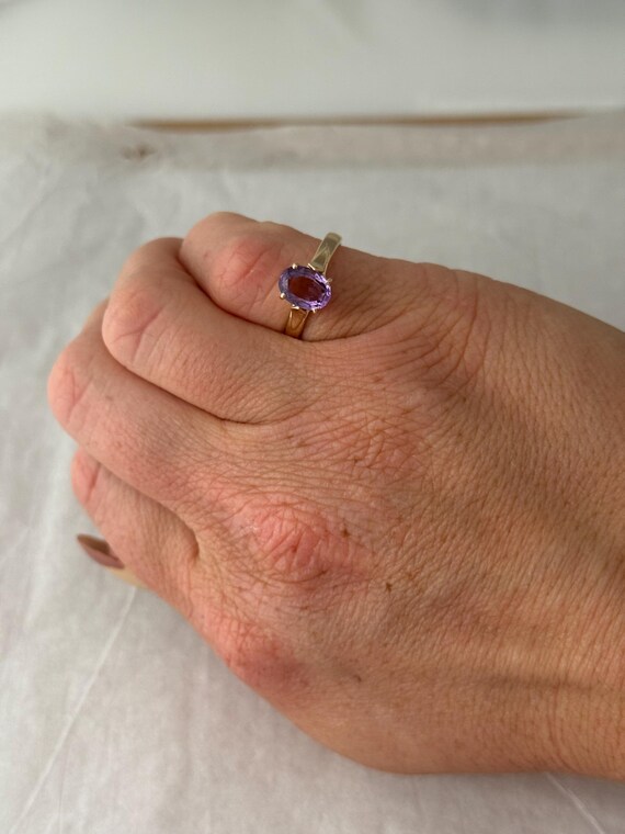 14K Solid Gold Facted Oval Amethyst Ring 2.74 gra… - image 8