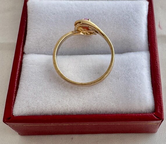 10K Solid Gold Pick Ruby Cabochon Bypass Yellow G… - image 2