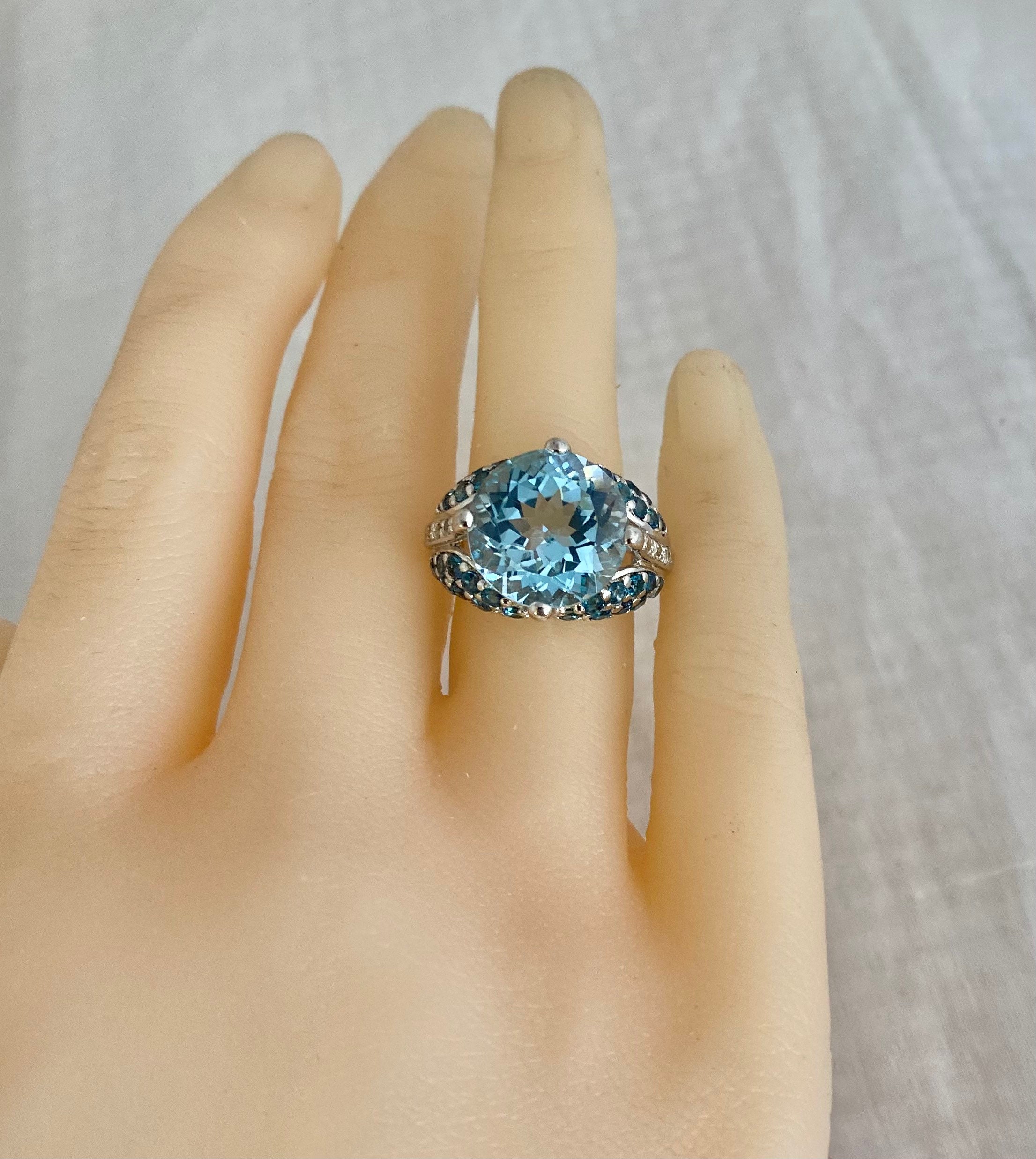 10.89 ctw Glacier Topaz Round Barehipani Topaz Round White Topaz Accents Sterling Silver 925 Ring