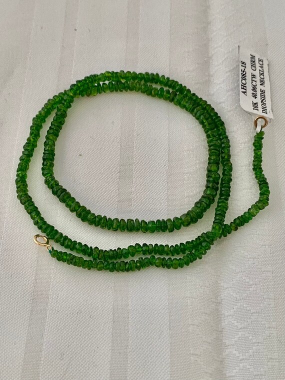 RUSSIAN CHROME DIOPSIDE BEADED NECKLACE HANDMADE PARTY WEAR 10K WHITE GOLD JEWEL 
