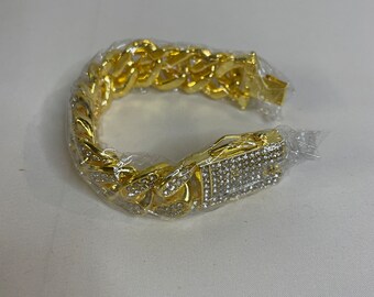 Ice Clique Cuban Gold Plated Chain Necklace and Bracelet Set