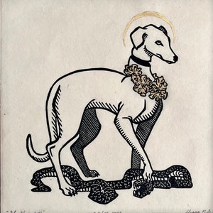 St. Guinefort - Originaldruck Kunst Hund St. Greyhound Whippet