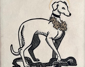 Saint Guinefort - Impression Originale Art Chien Saint Greyhound Whippet