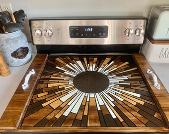 Barn Wood Rustic Sun/Moon Eclipse Star Stove Top Cover Noodle Board Design