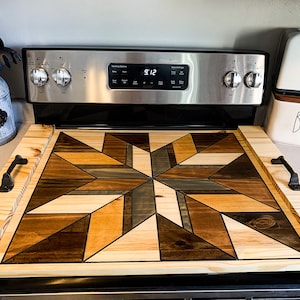 Rustic Quilt Block Stove Top Cover: Barn Wood Noodle Board