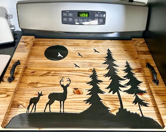 Barn wood Stove Top Cover Noodle Board With Cabin Deer Décor Design  - NEW 2024