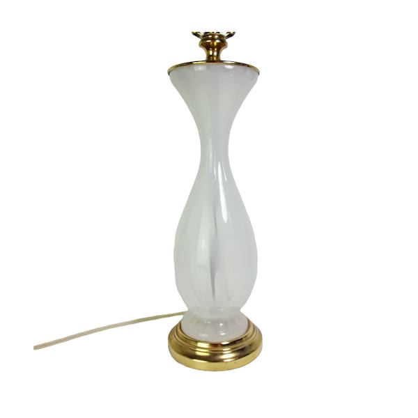 Murano Glass Italian White Opaline Table Lamp Vintage Mid Century