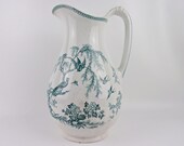 Antique Ironstone Pitcher English BLUE Transferware Aesthetic Victorian Farmhouse Cottage BIRDS