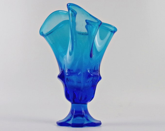 Vintage Fenton Vase BLUE Art Glass Ruffled Mid Century Gift Etsy