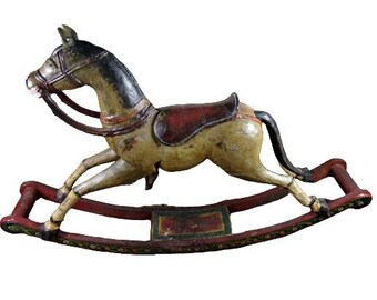 Vintage Large Rocking Horse Wood Polychrome Painted HUGE European Old-World Folk Style