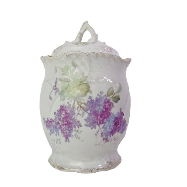 Victorian Cookie Jar, Floral Ceramic Jar, Cottagecore Jar, Royal Bonn Jar, Canister with Flowers, Biscuit Barrel, Porcelain Biscuit Jar.