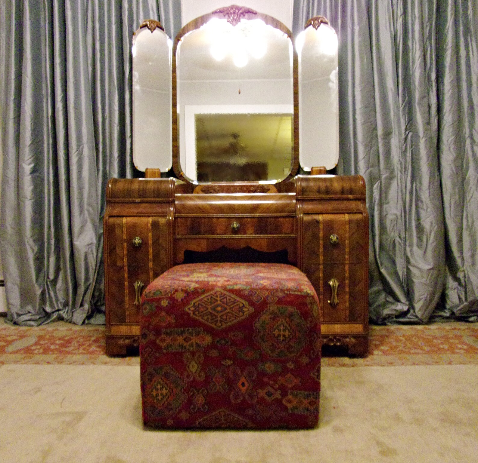 Antique Art Deco Vanity Waterfall Furniture 1930s with Mirror Etsy