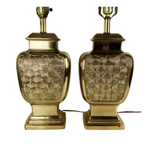 Vintage BRASS Lamp Pair Ginger Jar Asian Hollywood Regency Chinoiserie