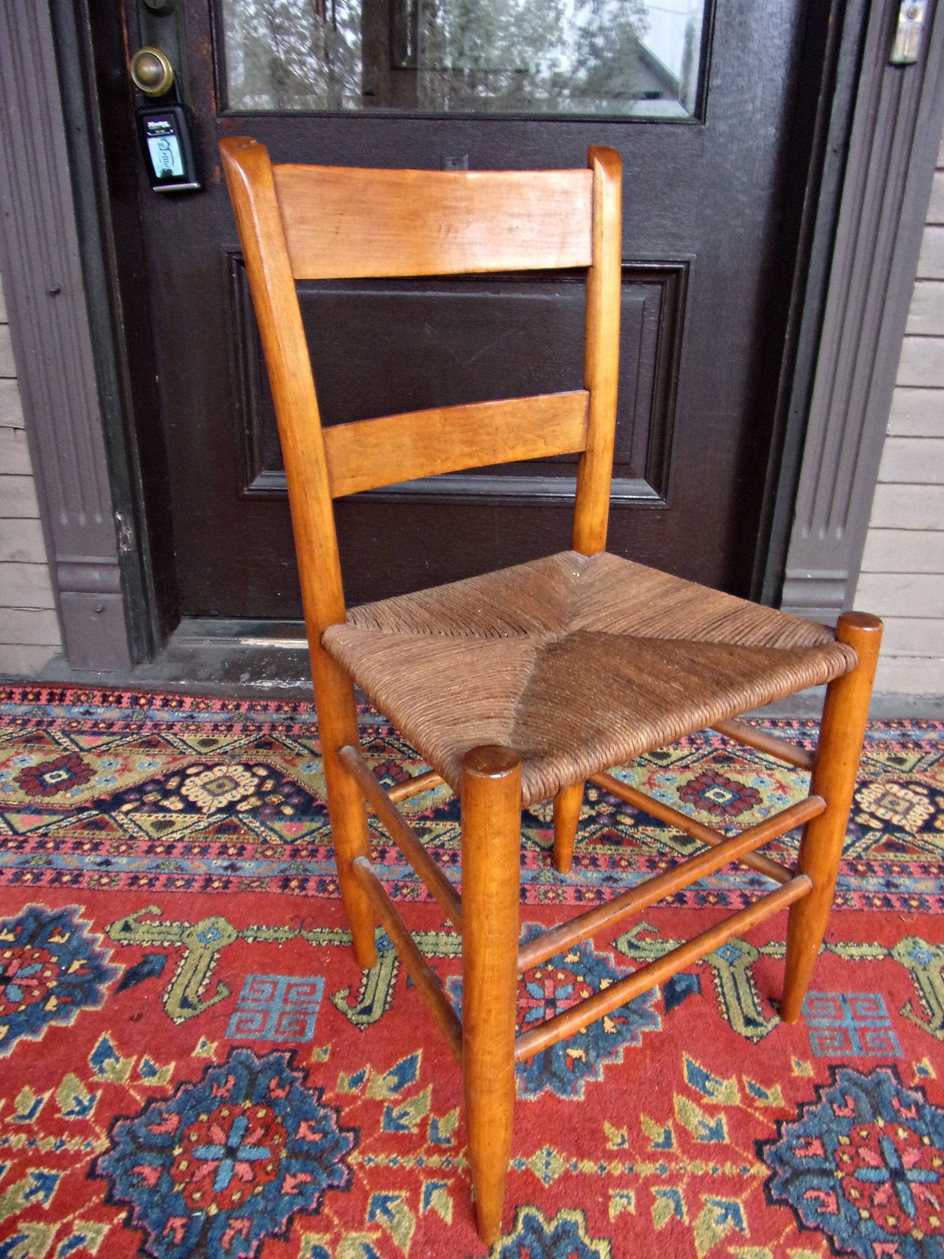 Antique Ladderback Chair Rush Seat Farmhouse Cottagecore Mid Etsy