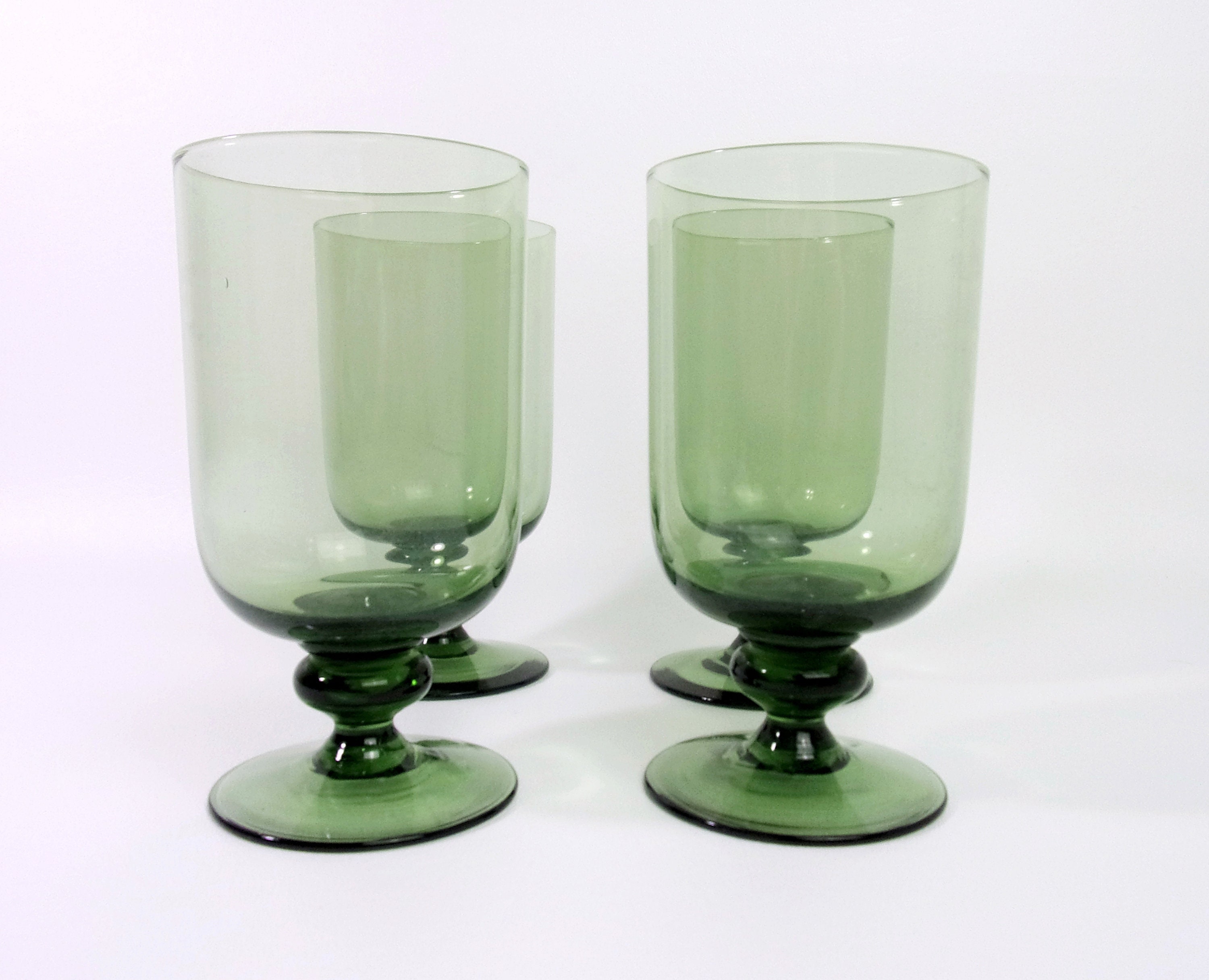 Vintage GREEN Glasses Goblets Set Drinking 1970s Cocktail Etsy