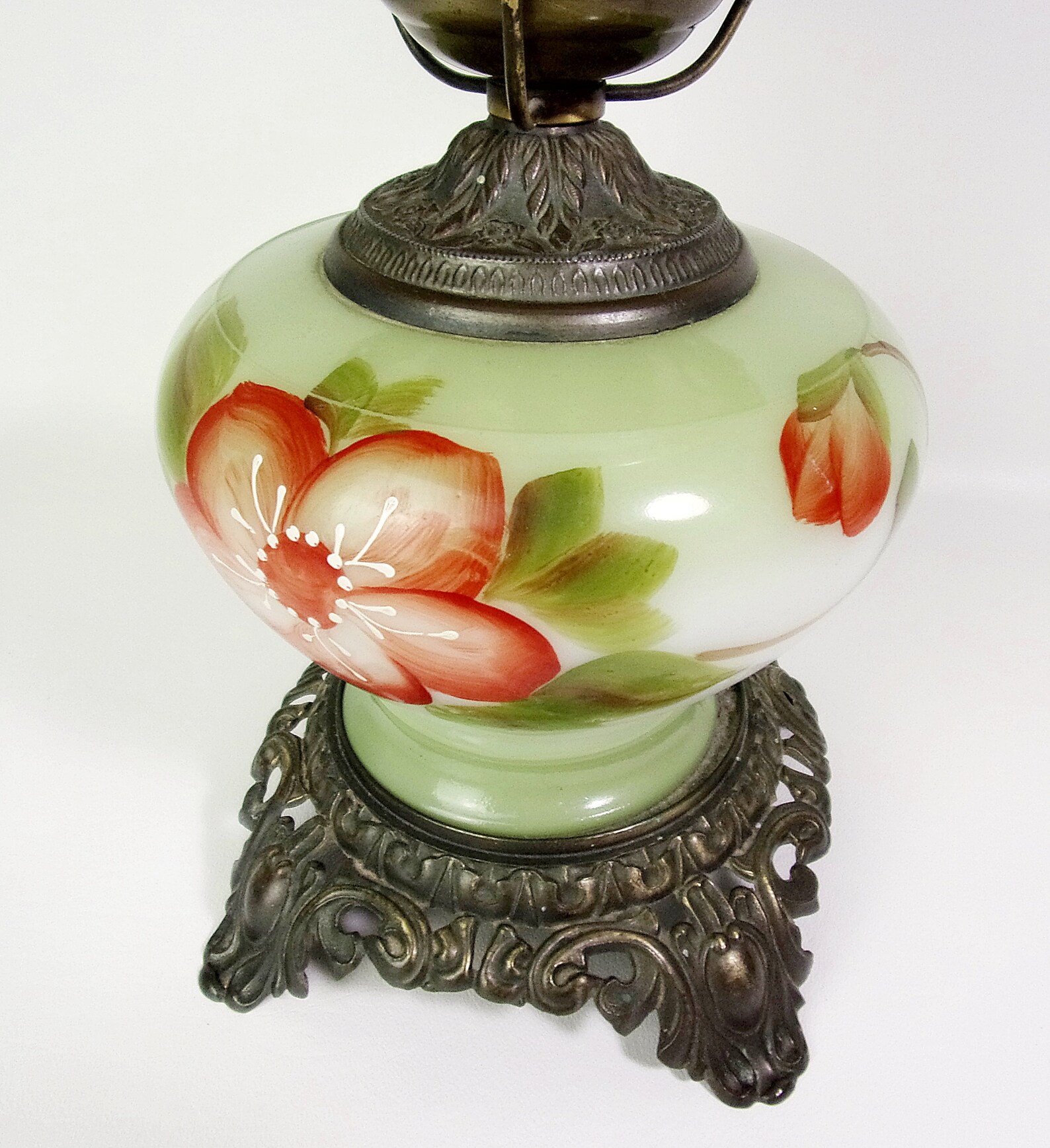 Vintage Oil Lamp Table Lamp Electric Milk Glass Shade Hand Etsy