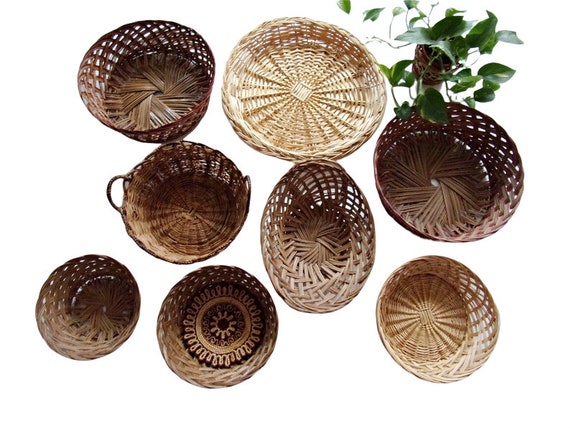 Baskets & Bowls Wall Basket Set of 8 Vintage Baskets Boho Home Decor ...
