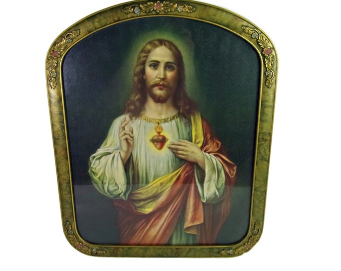 Antique Religious Wall Art Jesus Sacred Heart Victorian Print Framed Early 1900s Etsy