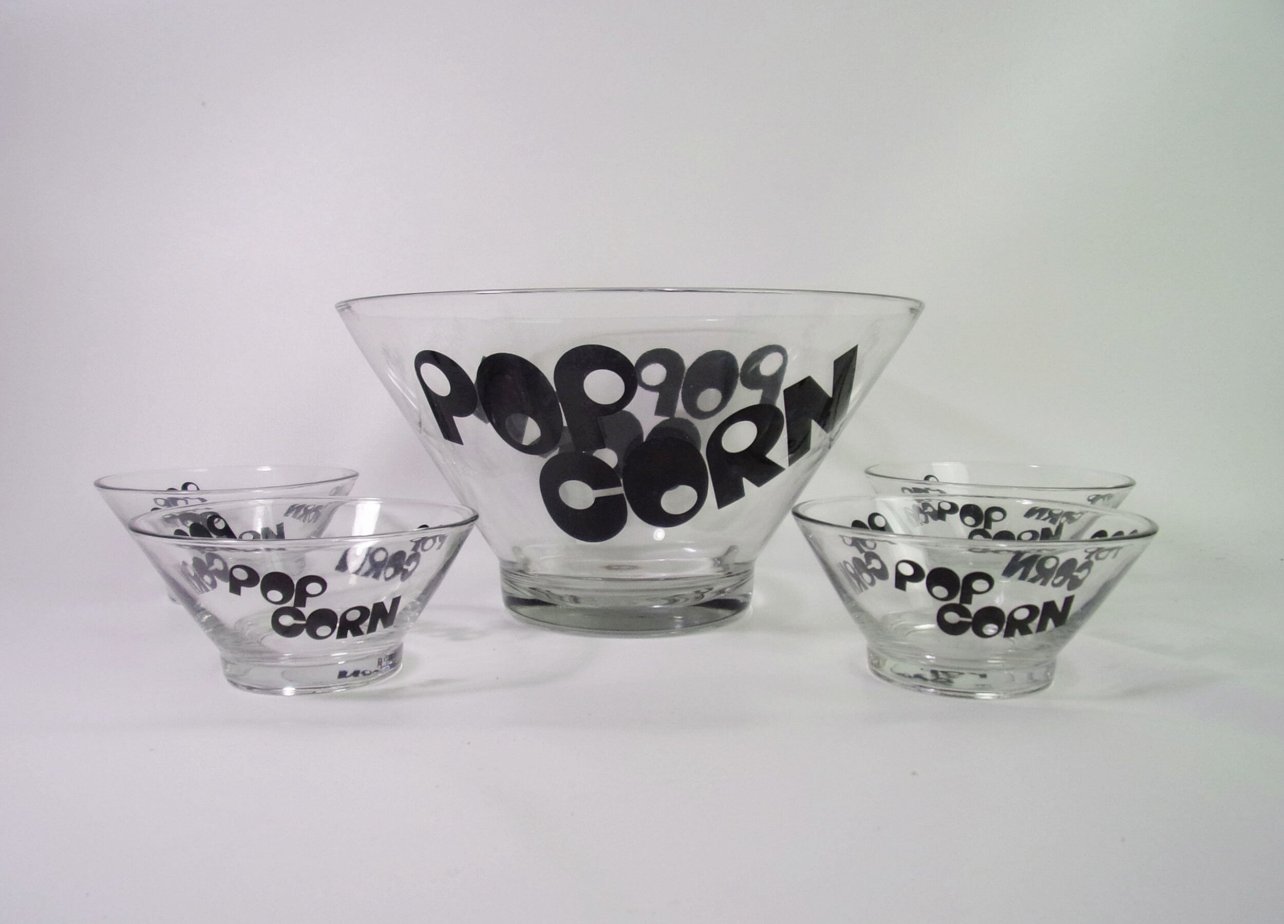 Vintage Popcorn Bowl Serving Set Black Retro Graphics Clear Etsy