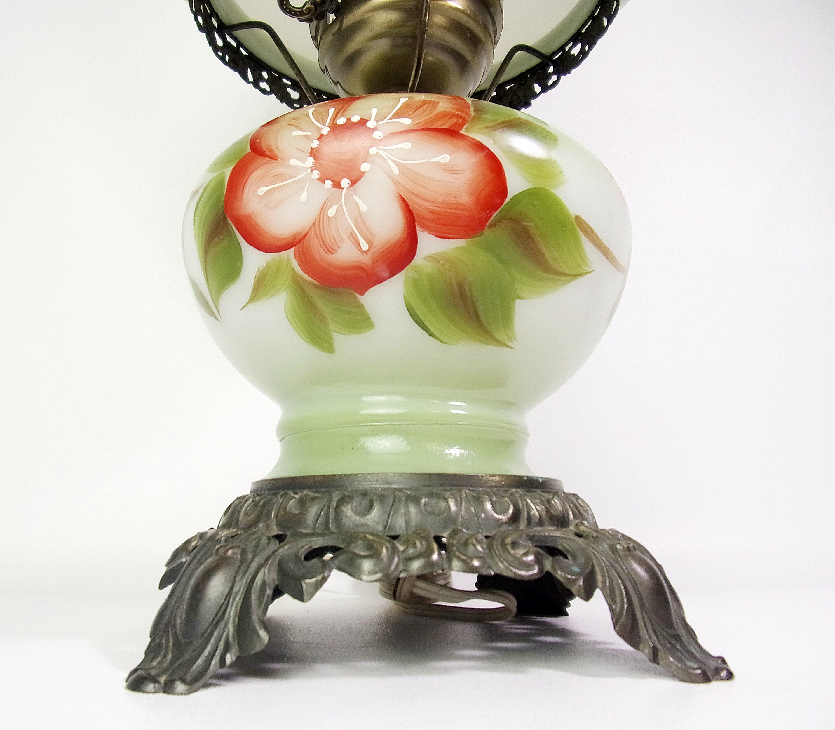 Vintage Oil Lamp Table Lamp Electric Milk Glass Shade Hand Etsy