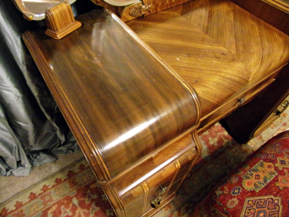 Antique Art Deco Vanity Waterfall Furniture 1930s with Mirror Etsy