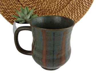 Vintage Ceramic Coffee Mug Cup Striped Handmade Art Pottery