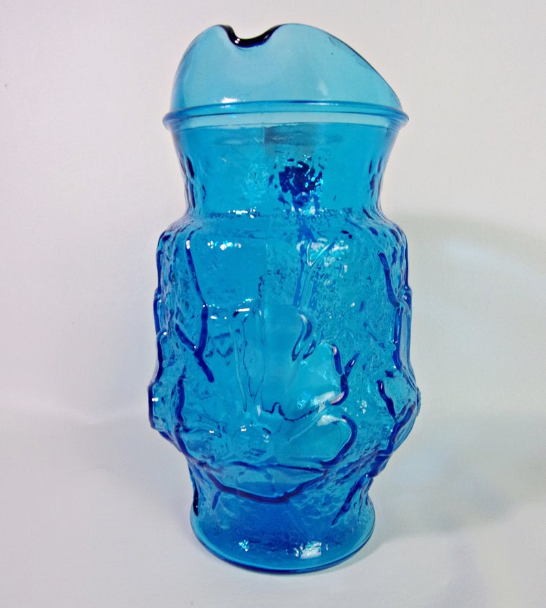 Vintage Turquoise Blue Glass Pitcher Flower Power Mid Century Etsy