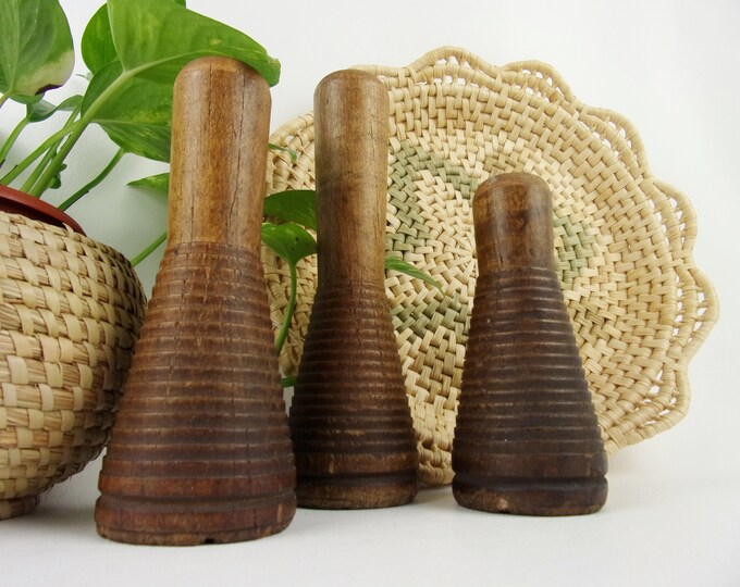 Vintage Candle Holders Candlesticks Antique Industrial Wooden Bobbins