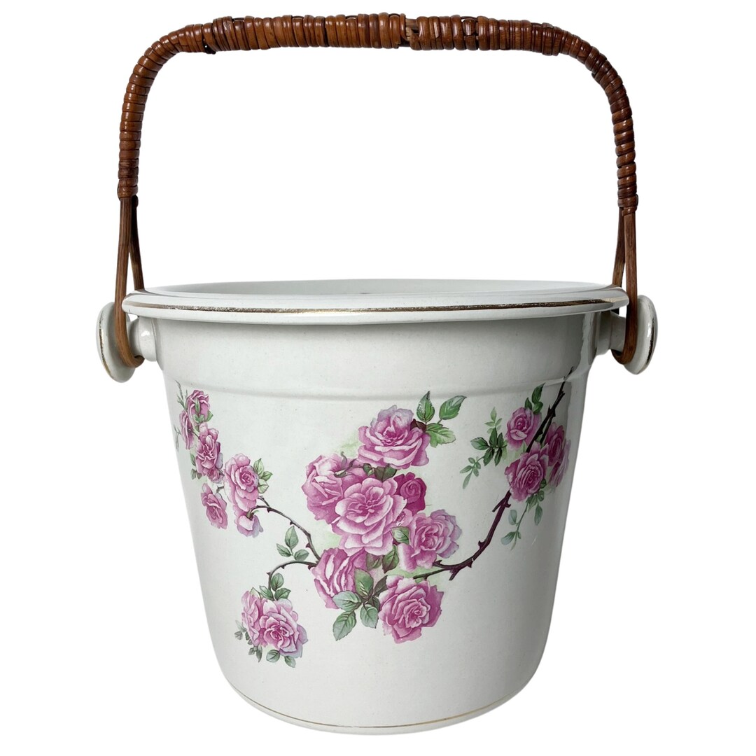 Antique Ironstone Slop Bucket Paik FLORAL Transferware PINK Roses