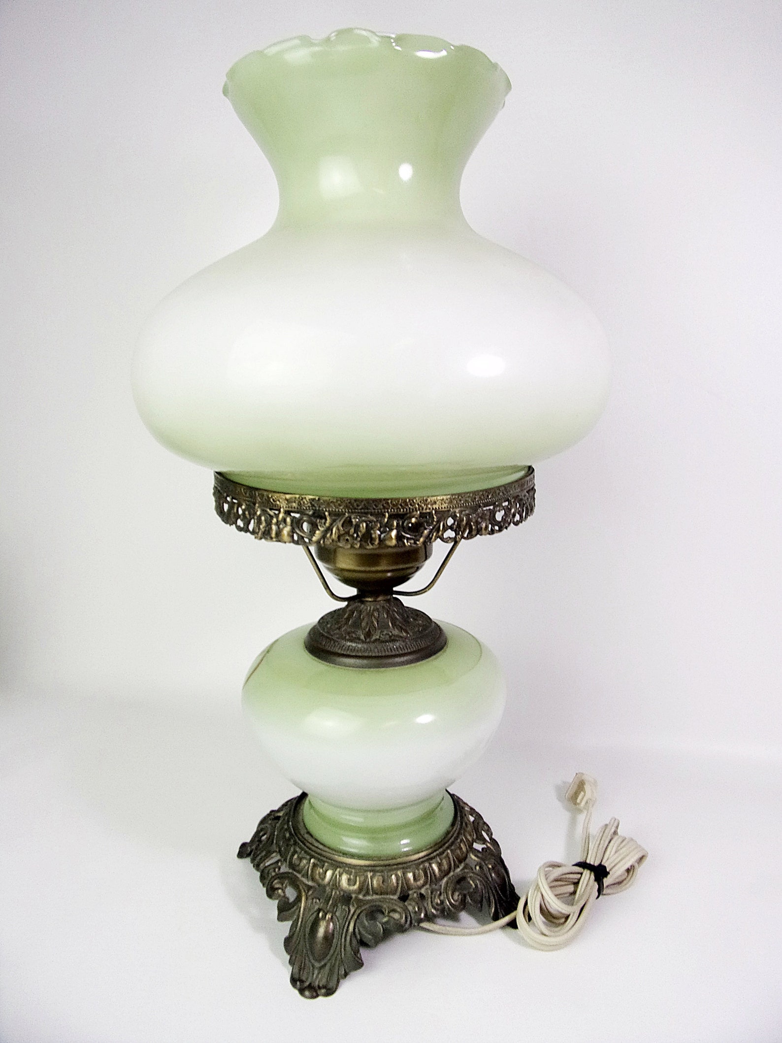 Vintage Oil Lamp Table Lamp Electric Milk Glass Shade Hand Etsy