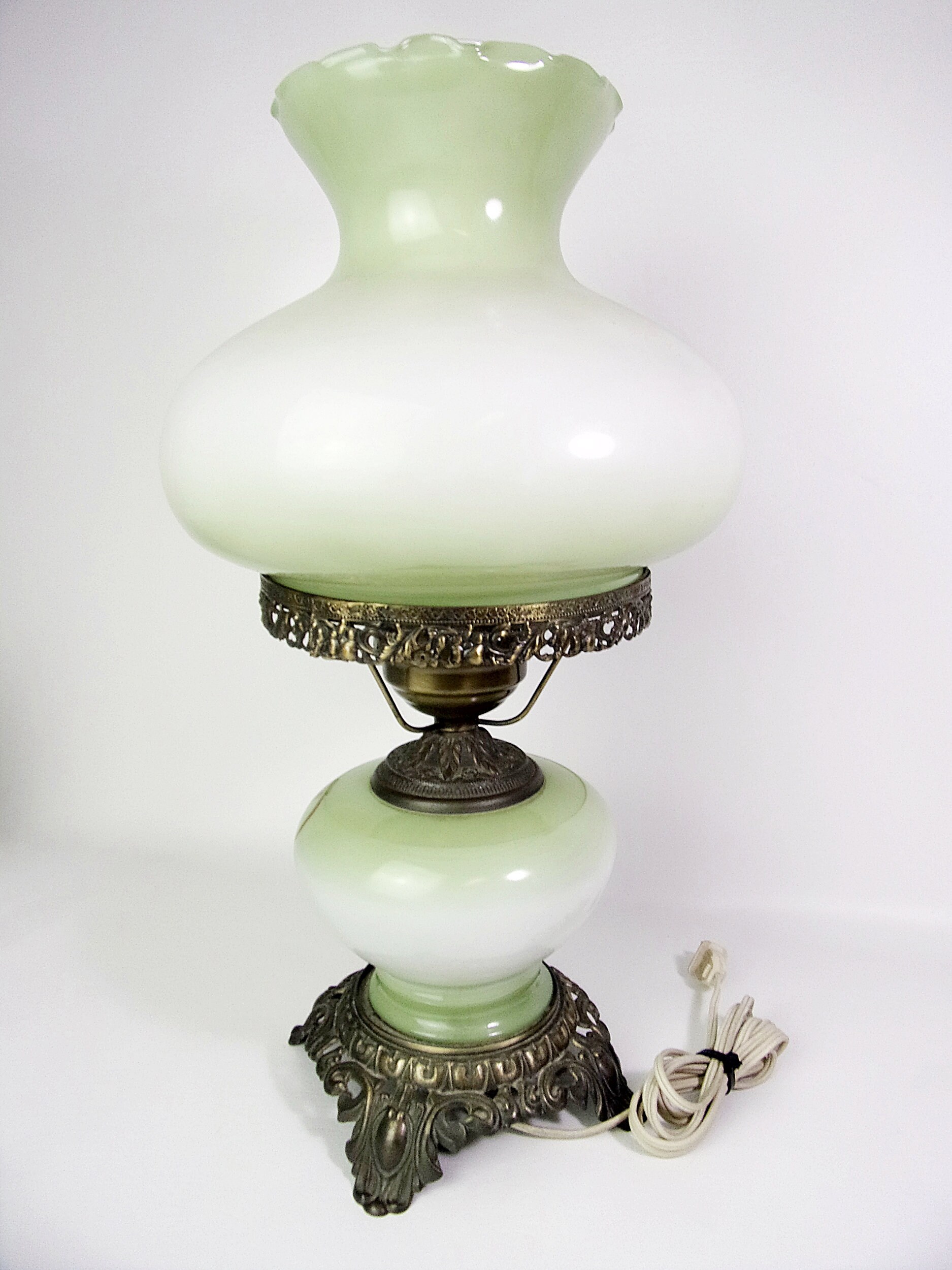 Vintage Oil Lamp Table Lamp Electric Milk Glass Shade Hand Etsy