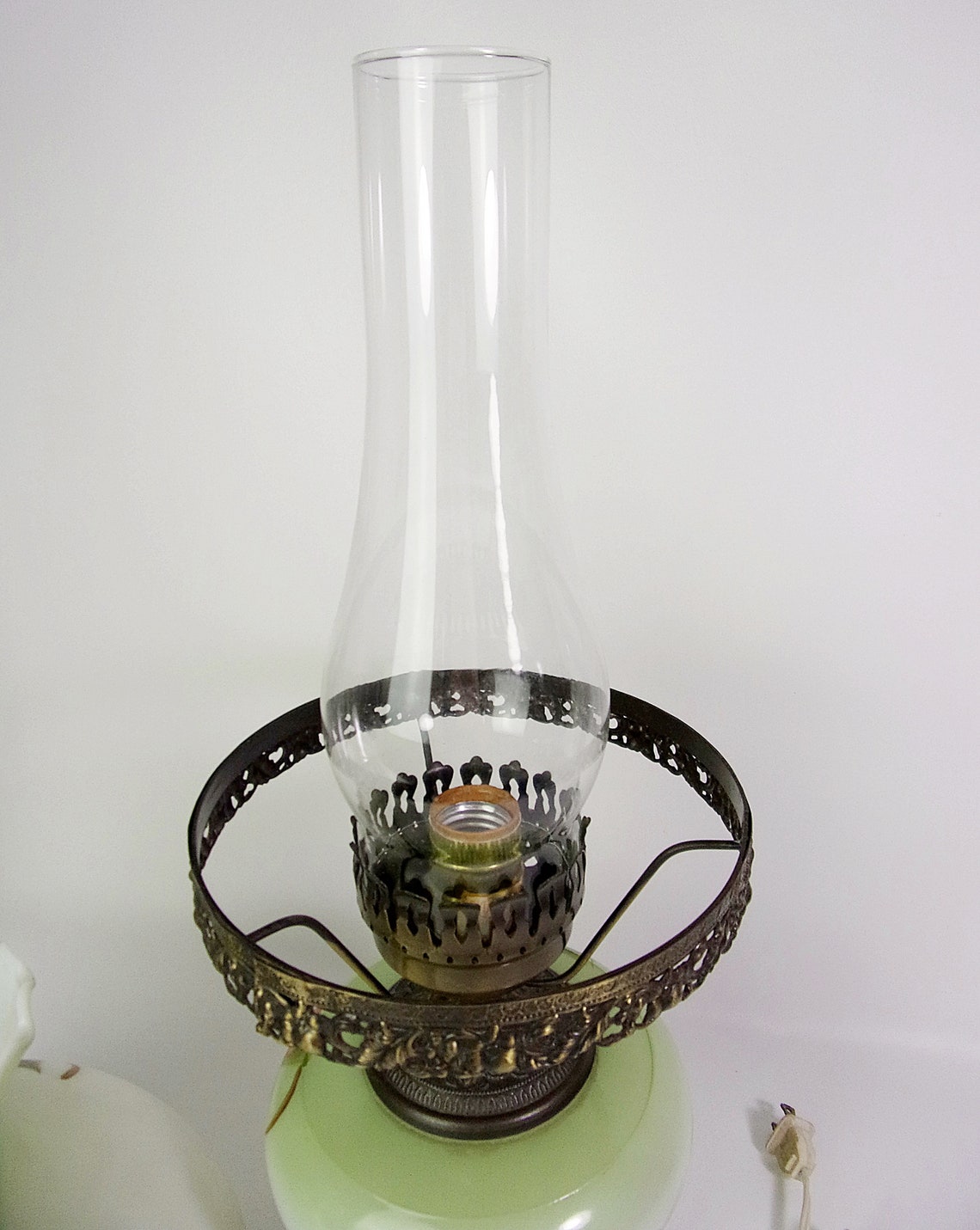 Vintage Oil Lamp Table Lamp Electric Milk Glass Shade Hand Etsy