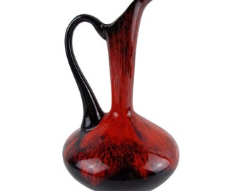 Vintage Mid Century Vase Lava Glaze Art Pottery Orange Modern Pitcher Ewer