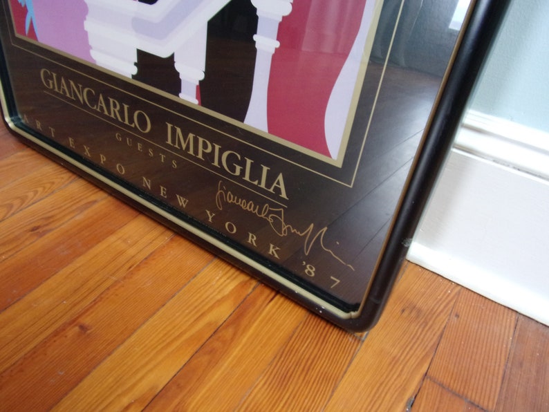 Giancarlo Impiglia 80s Framed Art Print Artwork Deco Art Work 1980s Decor 1987 Art Expo New York RARE Signed GUESTS