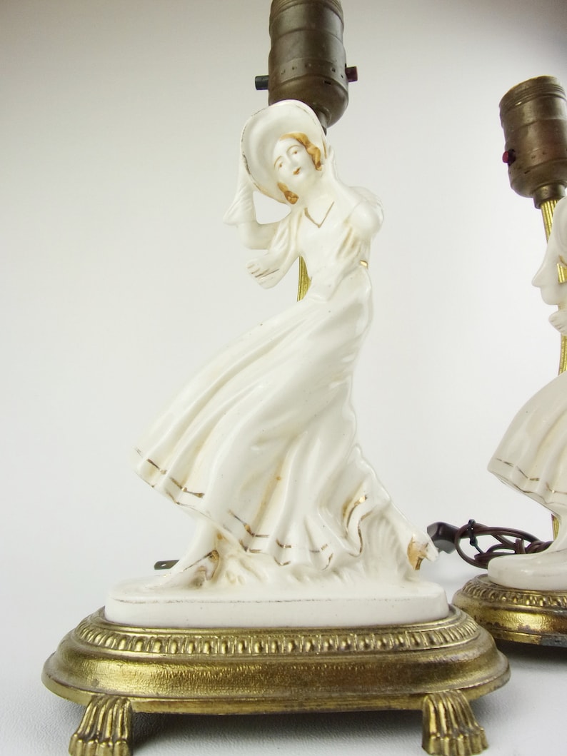 Art Deco Lady Figurine LAMP Ceramic PAIR 1930s Boudoir Lamp Etsy