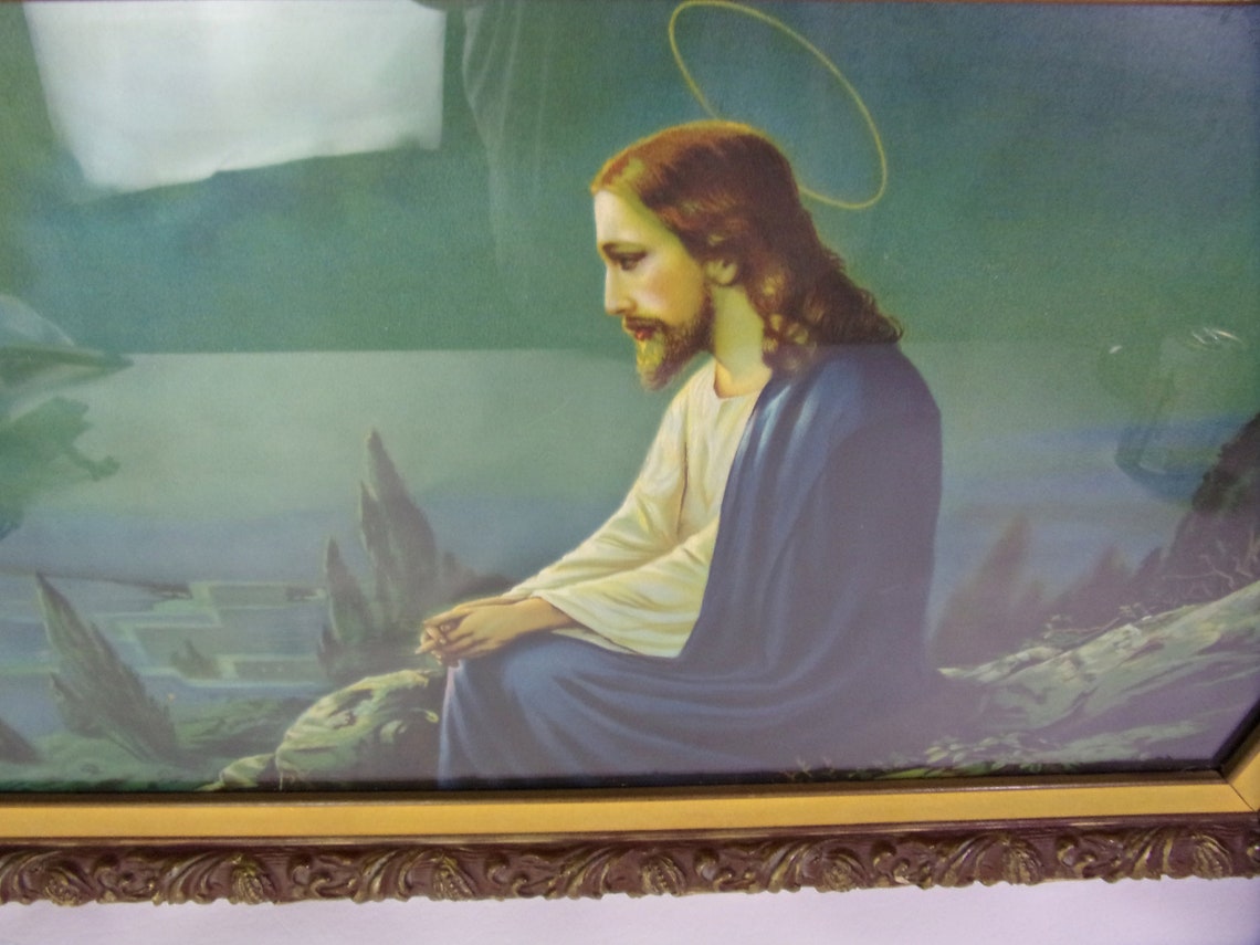 Antique Religious Wall Art Jesus Victorian Print Framed Early Etsy