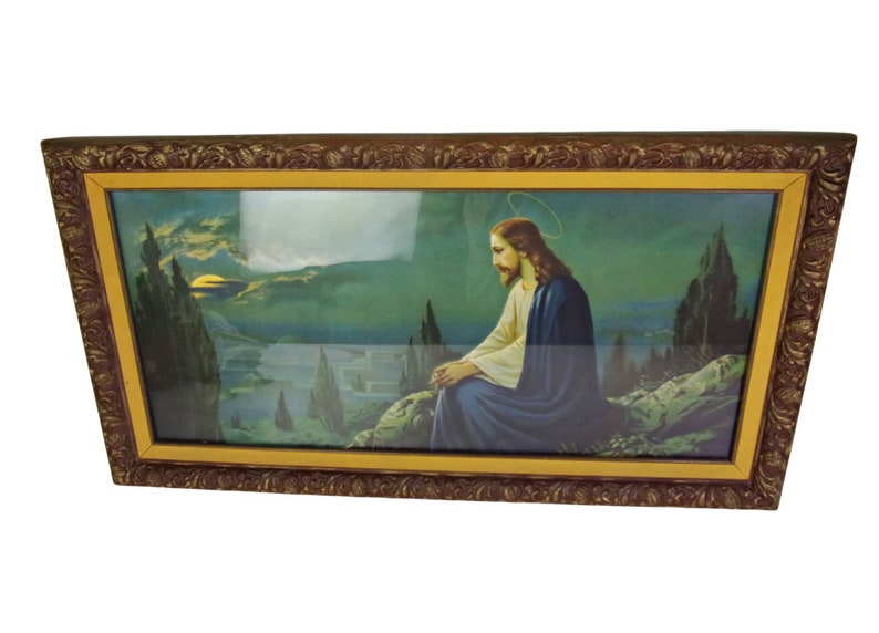 Antique Religious Wall Art Jesus Victorian Print Framed Early Etsy