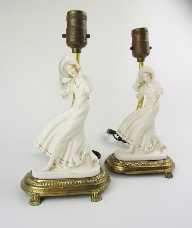 Art Deco Lady Figurine LAMP Ceramic PAIR 1930s Boudoir Lamp Etsy