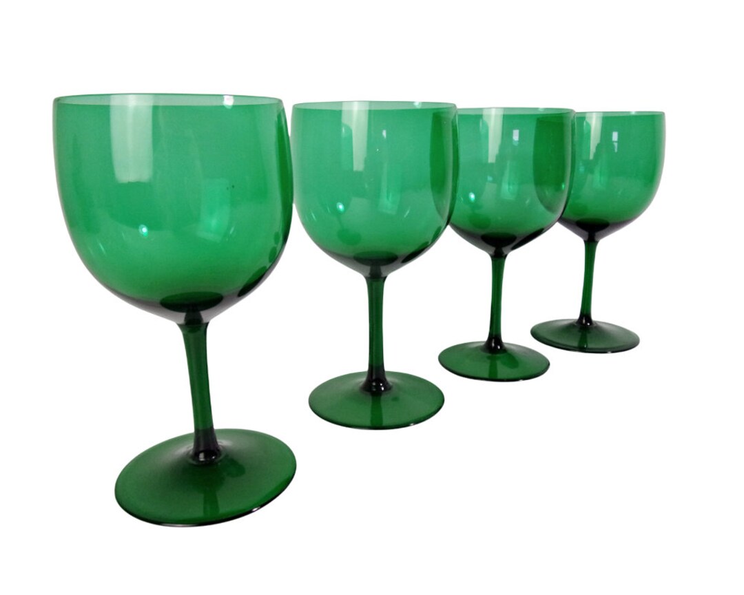 Vintage Wine Glasses Emerald Green CRYSTAL Stemware Set of 4 Etsy