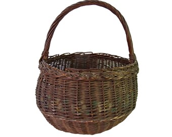 Antique Gathering Basket Woven Willow Wicker Early 1900s Cottagecore Farmhouse