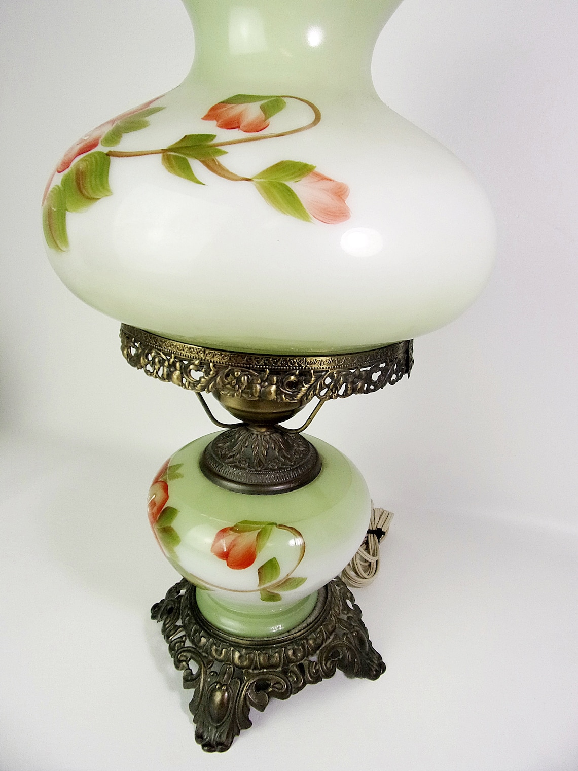 Vintage Oil Lamp Table Lamp Electric Milk Glass Shade Hand Etsy