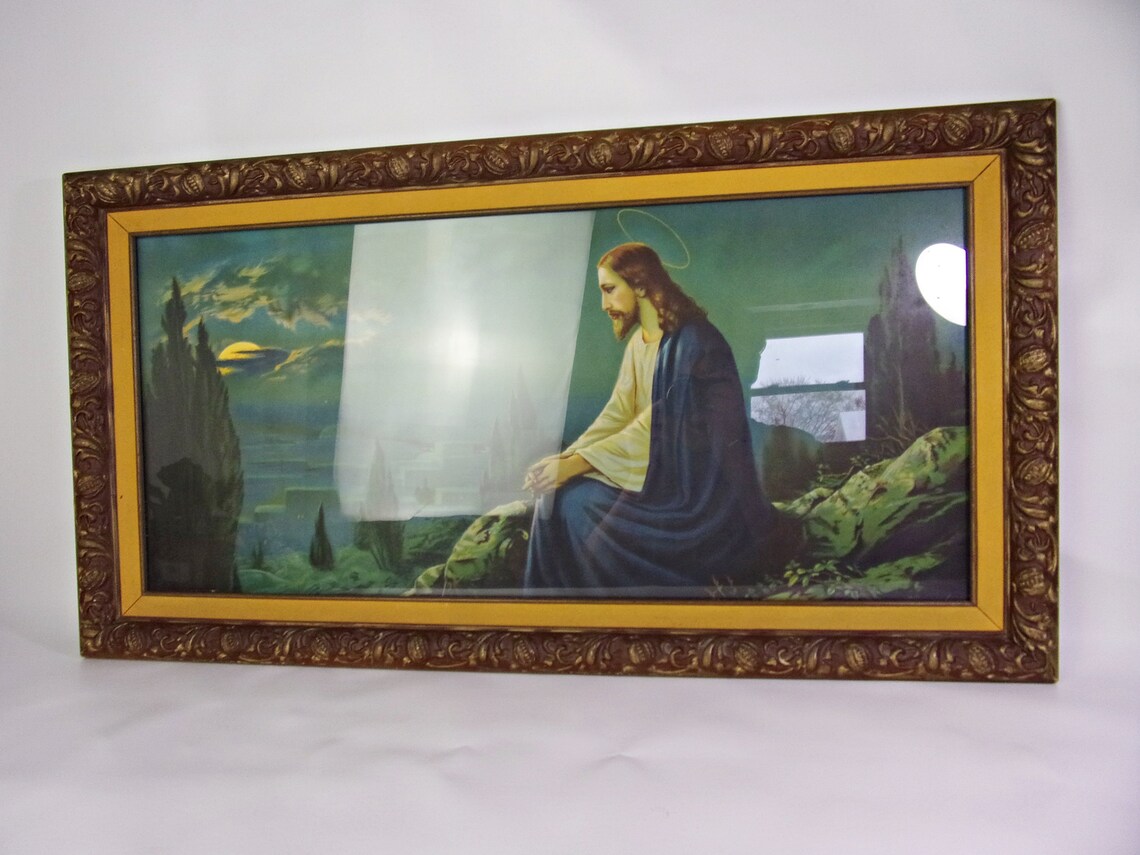 Antique Religious Wall Art Jesus Victorian Print Framed Early Etsy