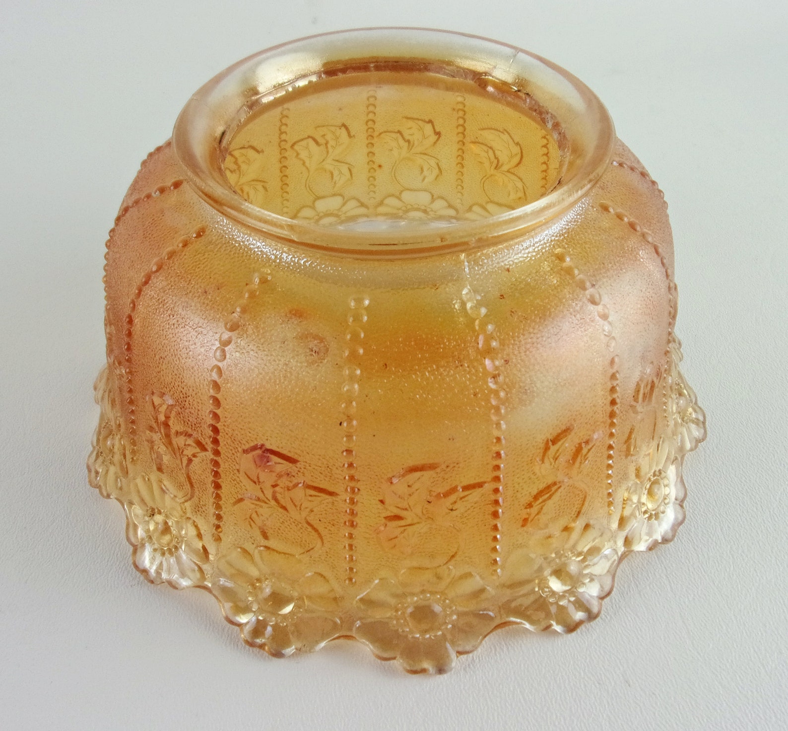 Antique Carnival Glass Light Shade Marigold Floral Stippled Etsy