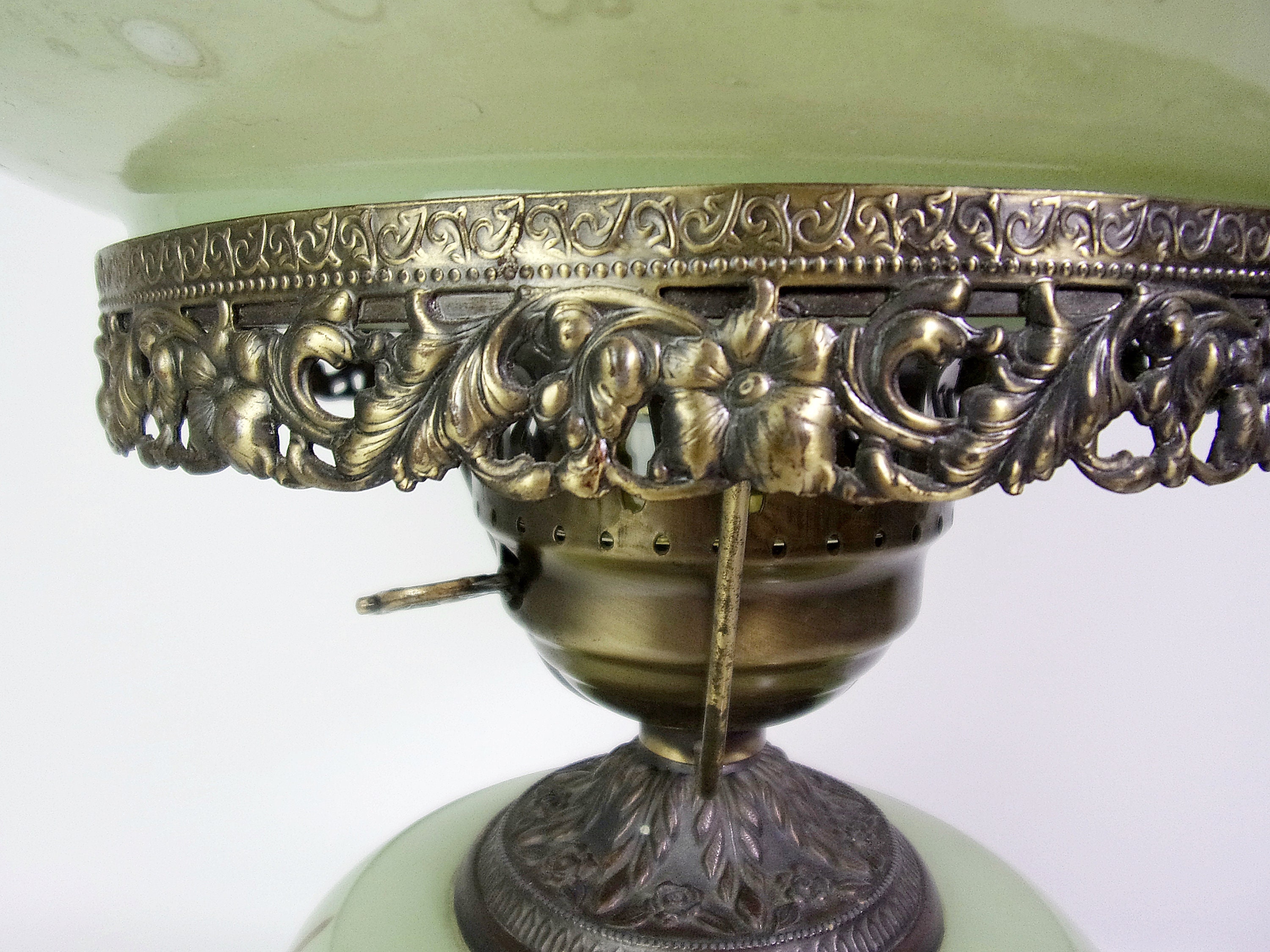 Vintage Oil Lamp Table Lamp Electric Milk Glass Shade Hand Etsy