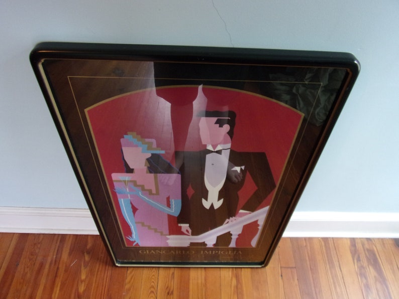 Giancarlo Impiglia 80s Framed Art Print Artwork Deco Art Work 1980s Decor 1987 Art Expo New York RARE Signed GUESTS