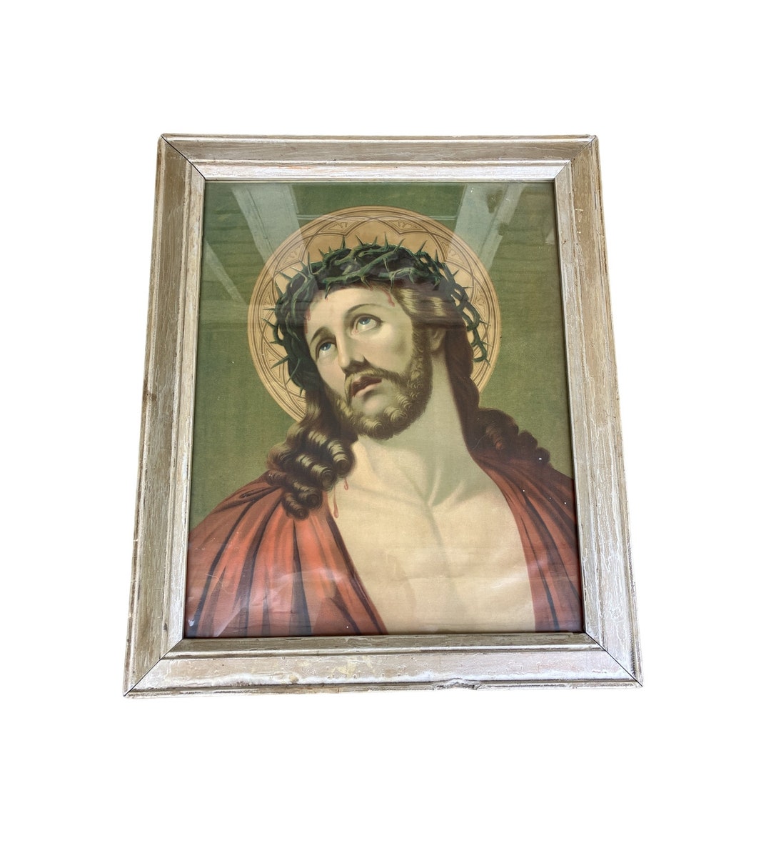 Antique Religious Wall Art Jesus Sacred Heart Victorian Print Framed 1800s Etsy