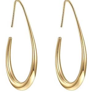 Large Dangle Teardrop Hoop Earrings Beautiful Lightweight High Polished 18K Gold or 925 Silver 1.66 inch / 42 mm