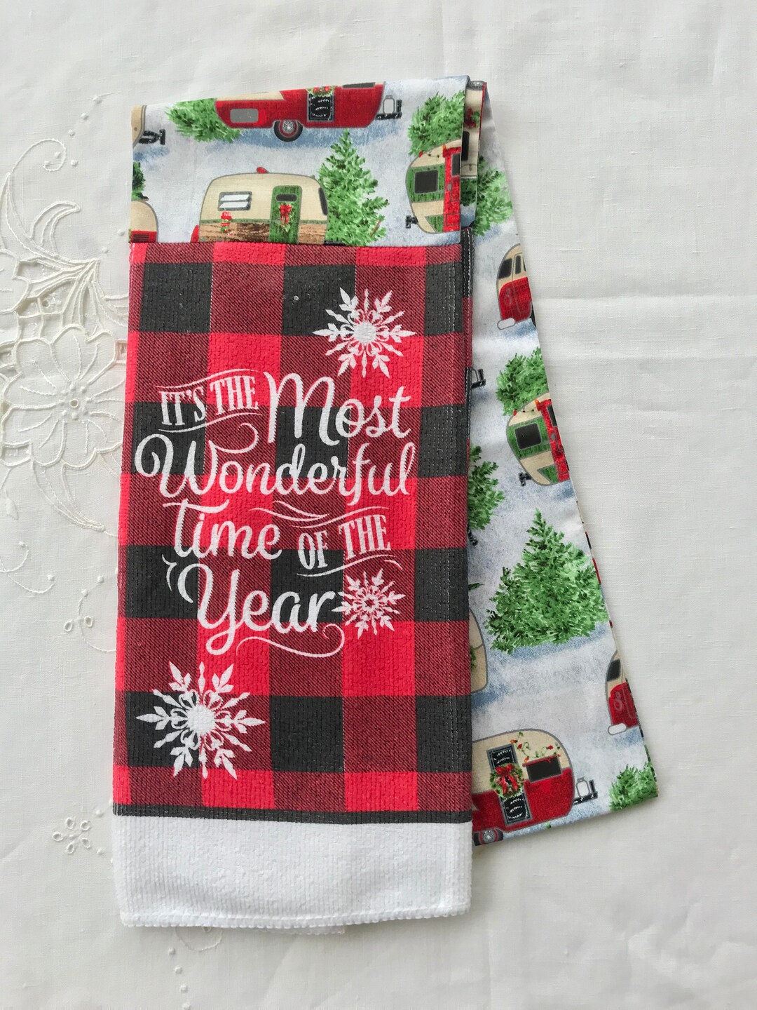 Kitchen Towel Scarf Most Wonderful Time Buffalo Plaid Etsy UK